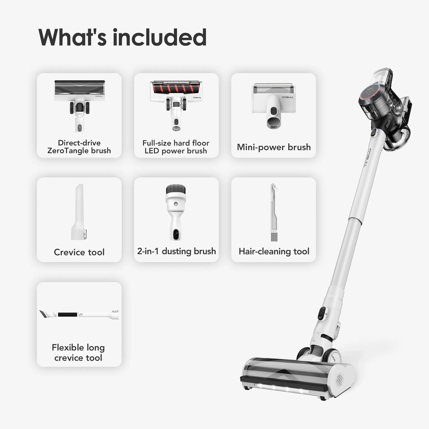 TINECO Pure One S11 Ultra Smart Cordless Stick Vacuum Cleaner - Rechargeable, Anti-Tangle Zerotangle Brush, Lightweight, Quiet, Powerful Suction, Detachable Handheld Convertible, Multiple Attachments, Smart App Integration, Docking Station