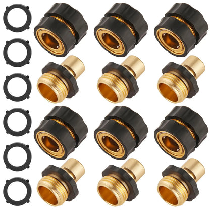 3/4" Garden Hose Quick Connectors (6 Pack) - Leak-Proof Male-Female Adapters, No-Tool Instant Connect Garden Accessories for Backyard, Outdoor Use & Car Wash, Outdoor Garden Accessories