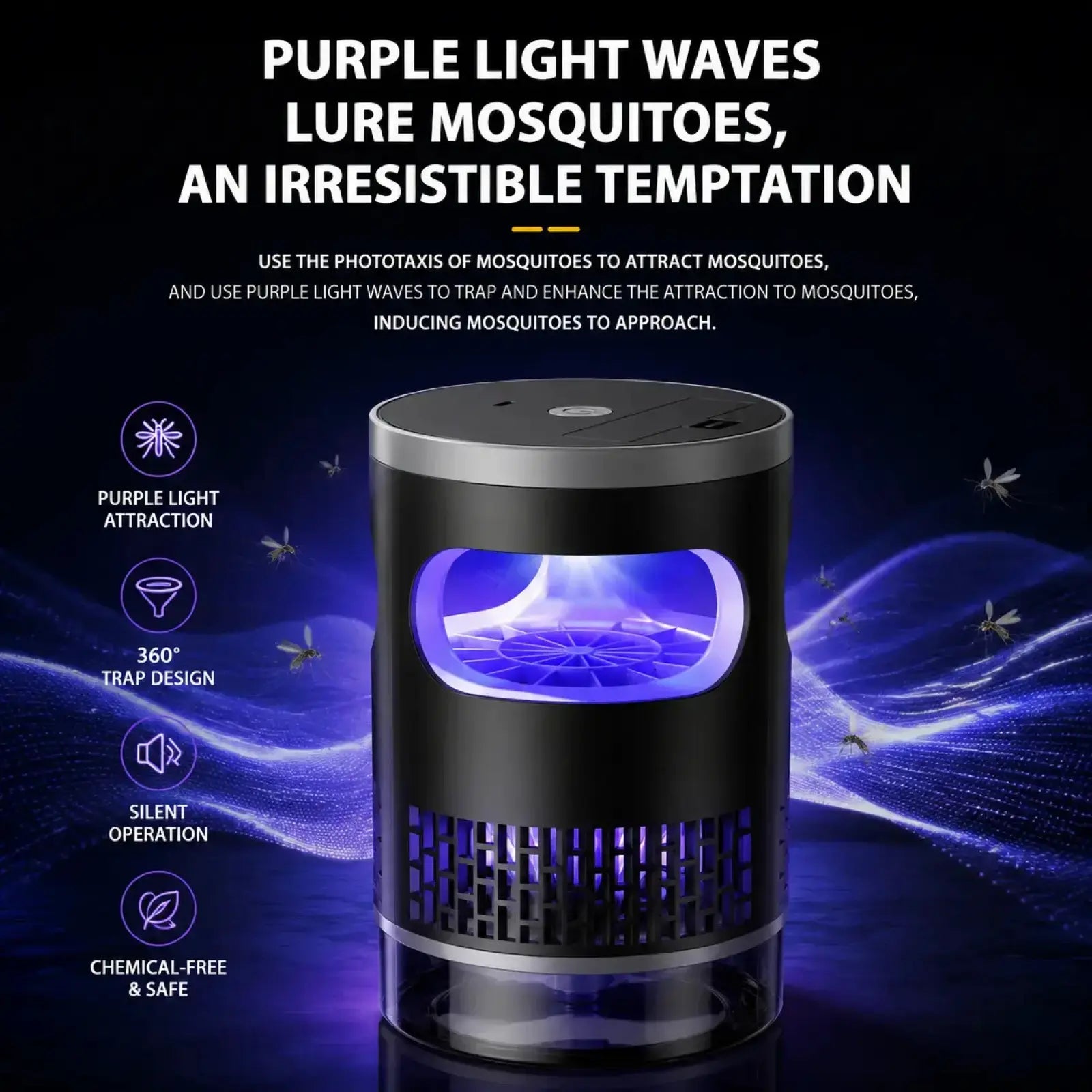 Indoor Insect Trap - Effective Suction & UV Light Catcher for Mosquitoes, Fruit Flies, Gnats & Moths - Quiet & Non-Zapper for Home.
