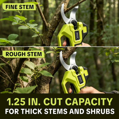 SEESE Electric Pruning Shears for Gardening: 1.25" Cutting Cordless Power Pruner, Brushless Motor, Dual21V Battery for Tree & Flowertrimming Fathersdaygift