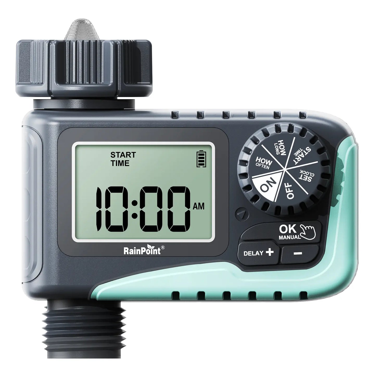 Rainpoint Smart Programmable Digital Hose Watering Timer for Outdoor Garden Irrigation with Rain Delay, Manual, and Auto Drip Features