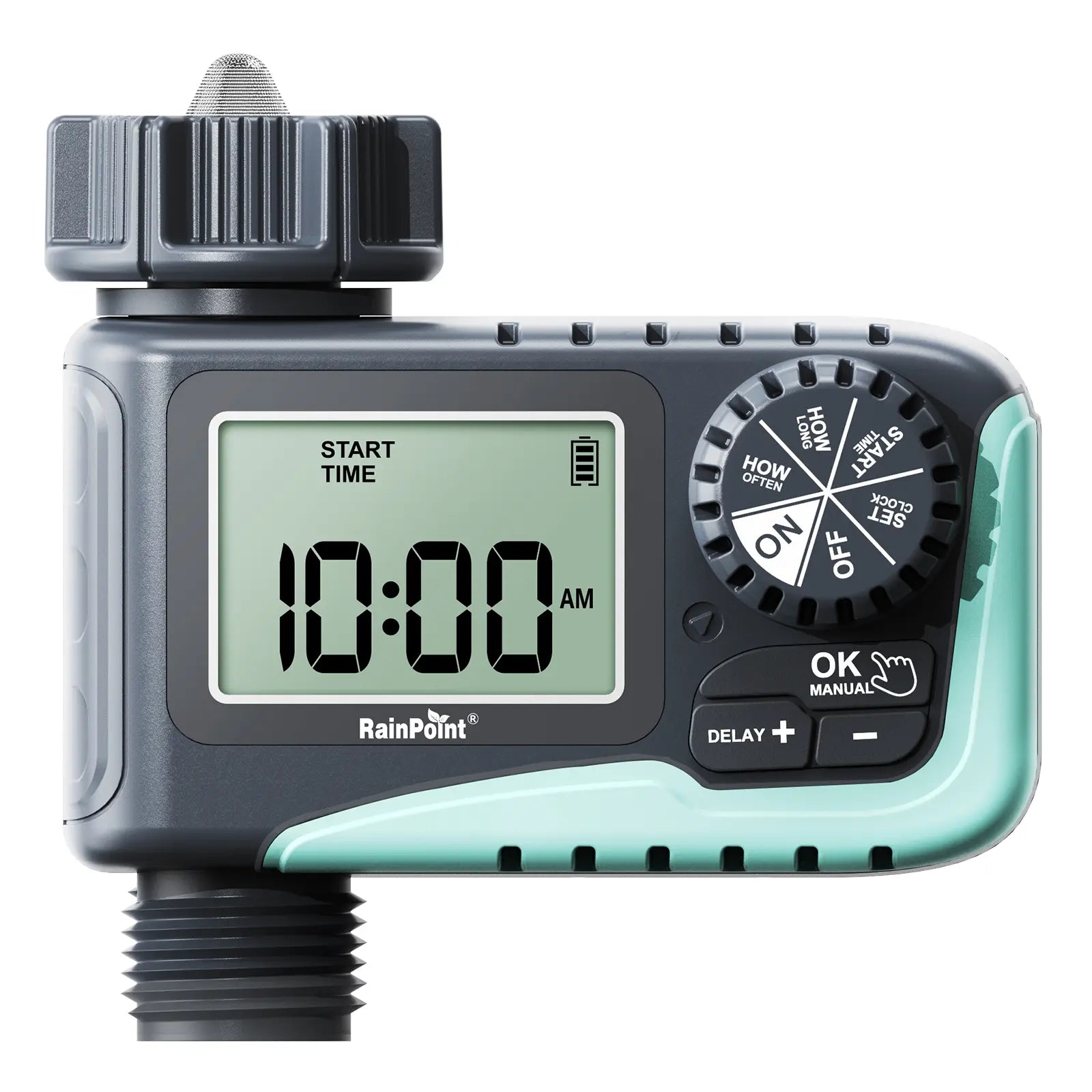 Rainpoint Smart Programmable Digital Hose Watering Timer for Outdoor Garden Irrigation with Rain Delay, Manual, and Auto Drip Features