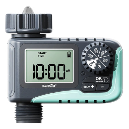 Rainpoint Smart Programmable Digital Hose Watering Timer for Outdoor Garden Irrigation with Rain Delay, Manual, and Auto Drip Features