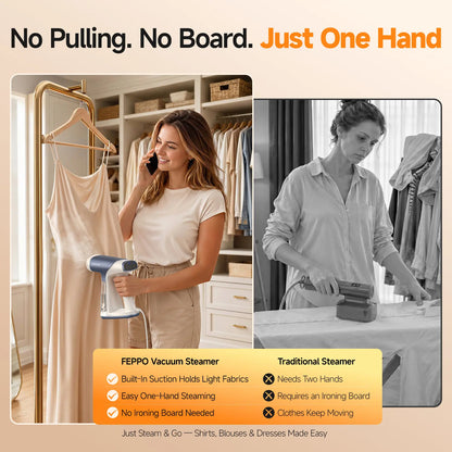 FEPPO Vacuum Steamer for Clothes, Handheld Garment Steamer with Suction, 2-In-1 Steam & Iron, LED Display, Adjustable Suction & Steam Modes, One-Hand Vacuum Steamer for Home (For 110-120V) #Summervibes