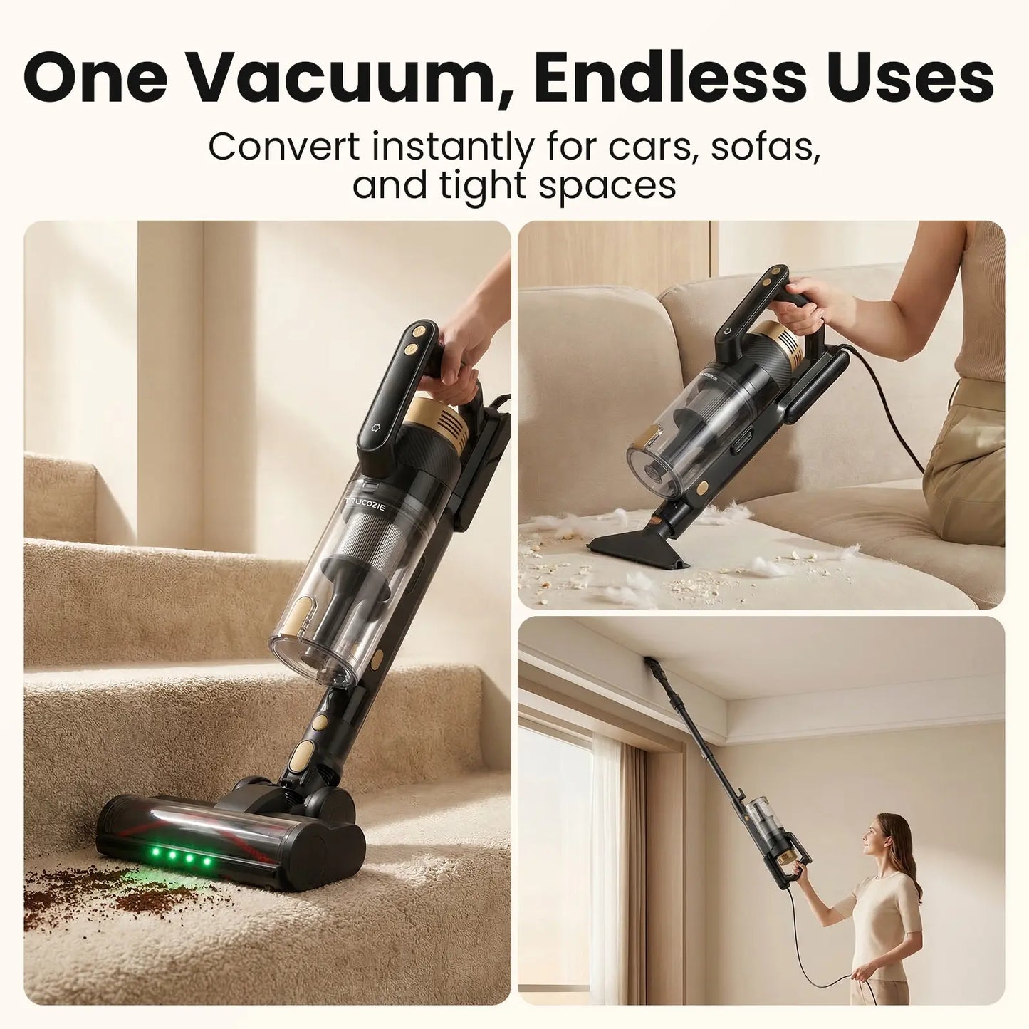 Trucozie T558 Corded Upright Vacuum Cleaner, Featuring an LED Headlight and an Extra-Large Dust Cup. Lightweight and Portable, It Perfectly Removes Pet Hair.