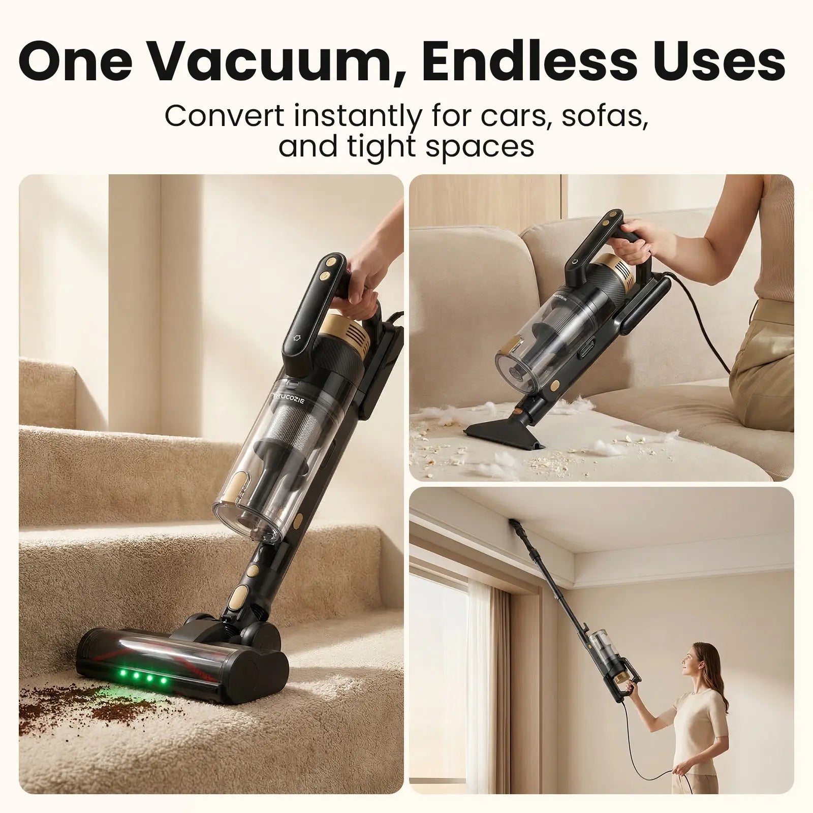 Trucozie T558 Corded Upright Vacuum Cleaner, Featuring an LED Headlight and an Extra-Large Dust Cup. Lightweight and Portable, It Perfectly Removes Pet Hair.