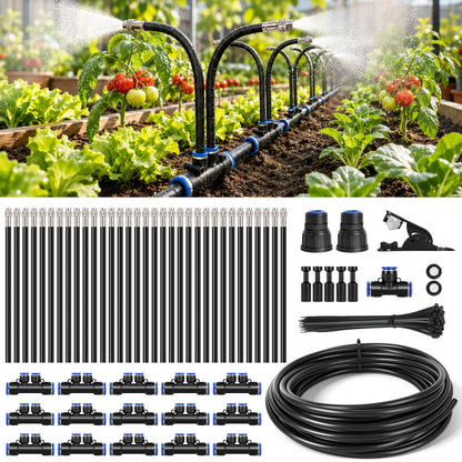 50FT/75FT/100FT Dual Spray Head Drip Irrigation System | 30 Adjustable Copper Nozzles | 12Mm Large Flow Automatic Watering Kit for Garden, Lawn, Greenhouse, Yard & Potted Plants,,Summervibes