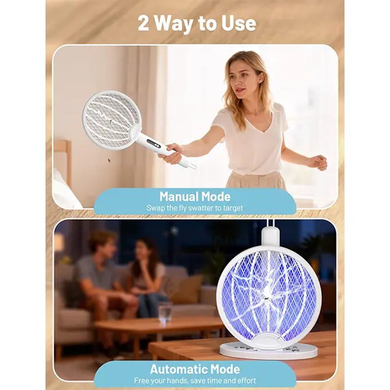 WINDLAB 2 in 1 Mosquito Killer Racket, 4000V Foldable Electric Fly Swatter with Charging Base & Purple Light, Rechargeable 1800Mah Bug Zapper Indoor for Home, Patio, Backyard, Camping Use
