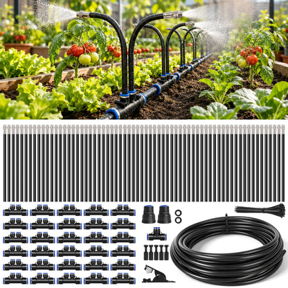 50FT/75FT/100FT Dual Spray Head Drip Irrigation System | 30 Adjustable Copper Nozzles | 12Mm Large Flow Automatic Watering Kit for Garden, Lawn, Greenhouse, Yard & Potted Plants,,Summervibes
