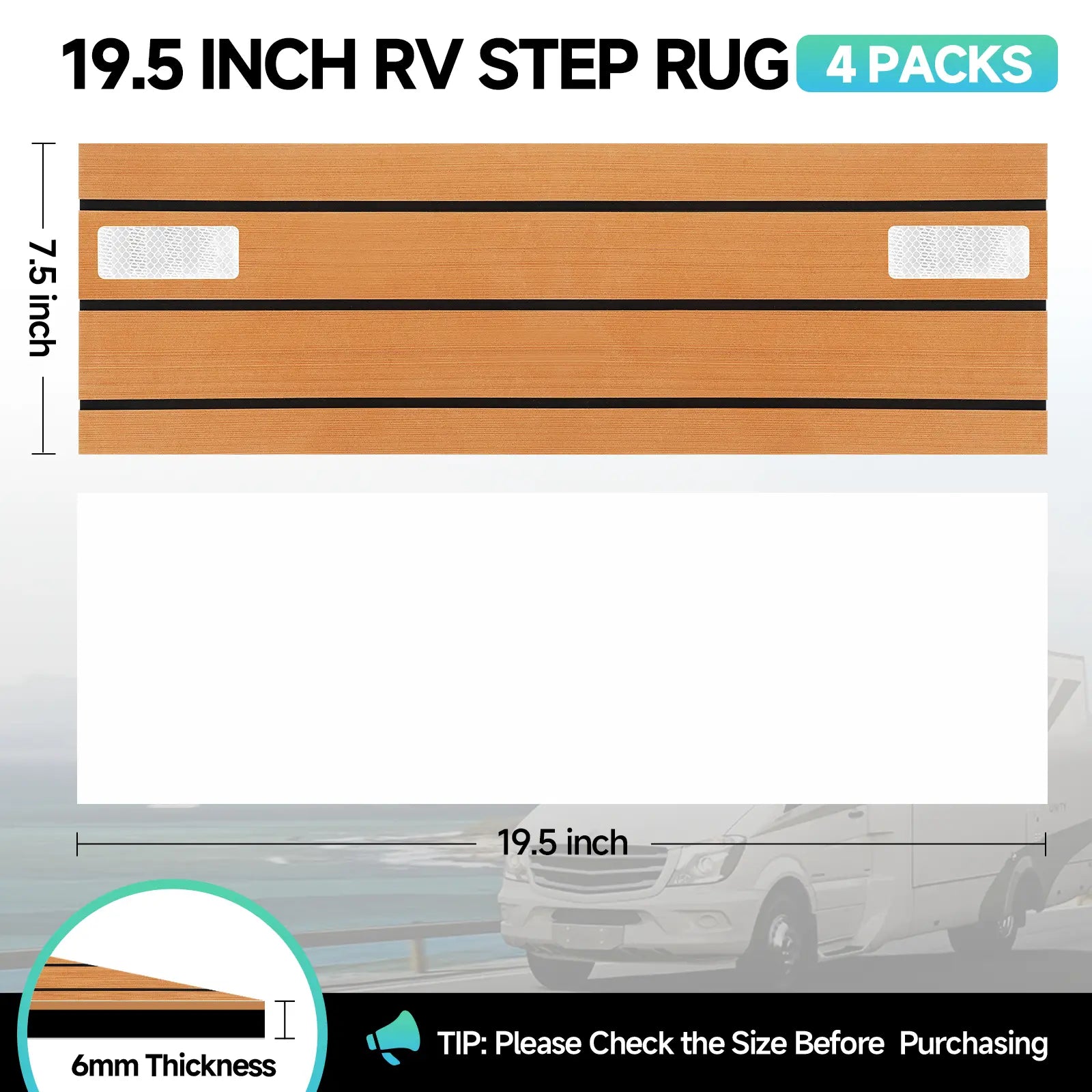 RV Step Covers 4 Pack – Slip Resistant EVA Foam Camper Step Covers, Customizable RV Stair Rug Deck for Trailer, Easy Installation, Anti-Slip& Durable RV Step Carpet – Teak-Rffect, 24 X 7.5 Inch