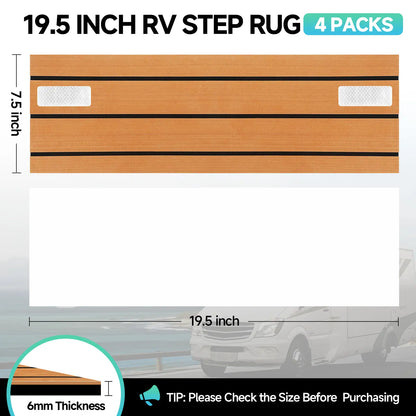 RV Step Covers 4 Pack – Slip Resistant EVA Foam Camper Step Covers, Customizable RV Stair Rug Deck for Trailer, Easy Installation, Anti-Slip& Durable RV Step Carpet – Teak-Rffect, 24 X 7.5 Inch