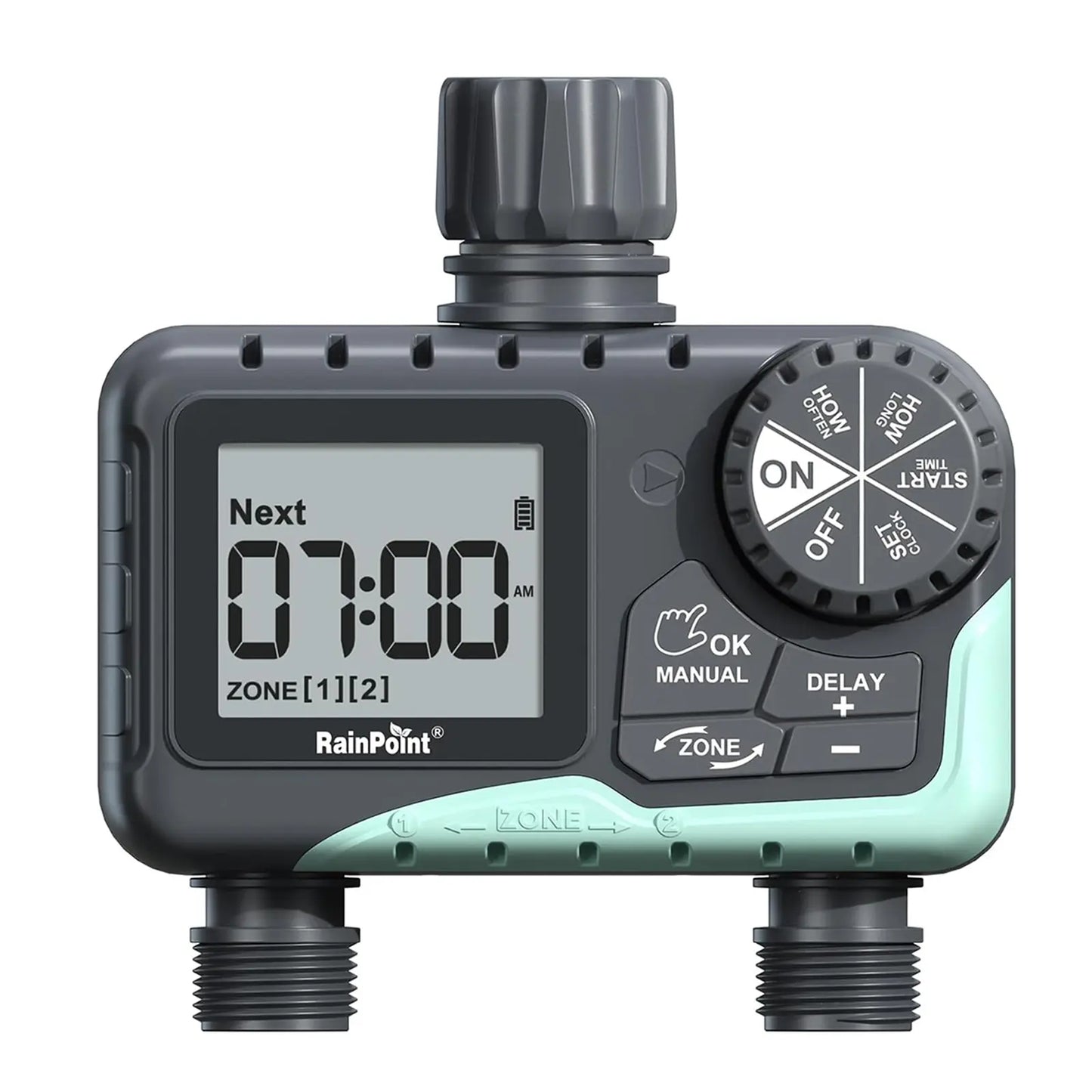Rainpoint Smart Programmable Digital Hose Watering Timer for Outdoor Garden Irrigation with Rain Delay, Manual, and Auto Drip Features
