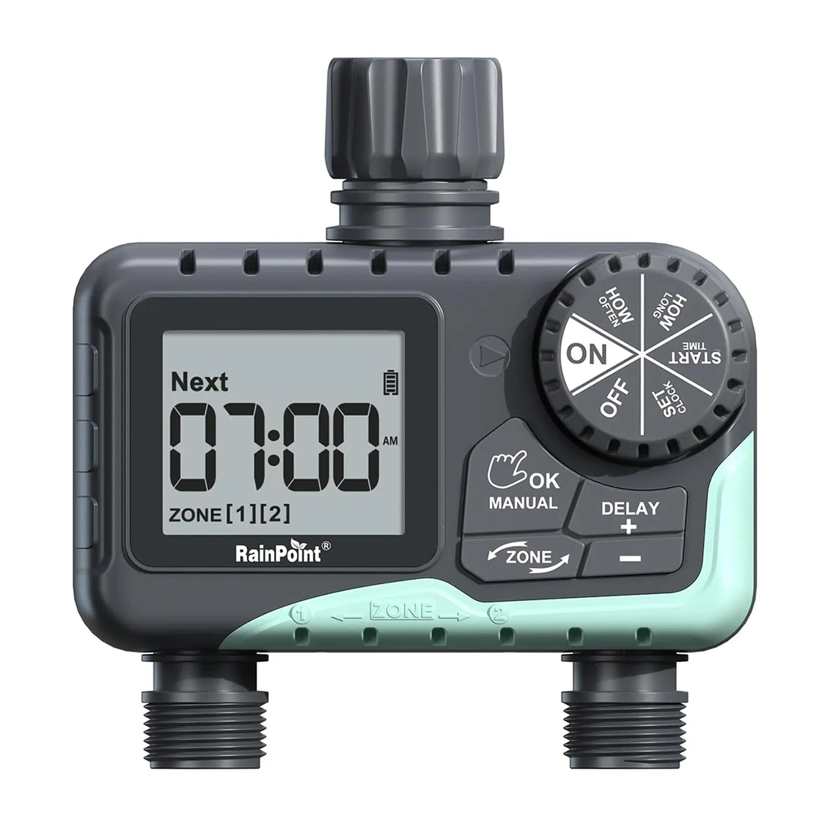 Rainpoint Smart Programmable Digital Hose Watering Timer for Outdoor Garden Irrigation with Rain Delay, Manual, and Auto Drip Features
