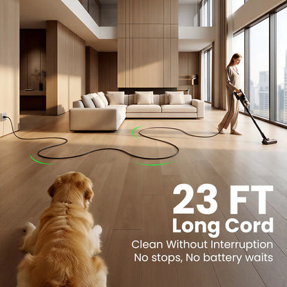 Trucozie T558 Corded Upright Vacuum Cleaner, Featuring an LED Headlight and an Extra-Large Dust Cup. Lightweight and Portable, It Perfectly Removes Pet Hair.