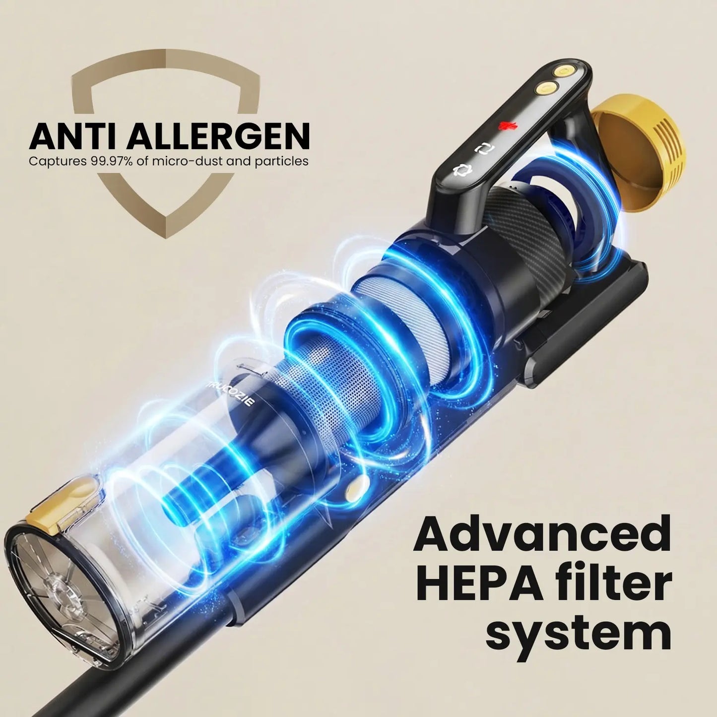 Trucozie T558 Corded Upright Vacuum Cleaner, Featuring an LED Headlight and an Extra-Large Dust Cup. Lightweight and Portable, It Perfectly Removes Pet Hair.