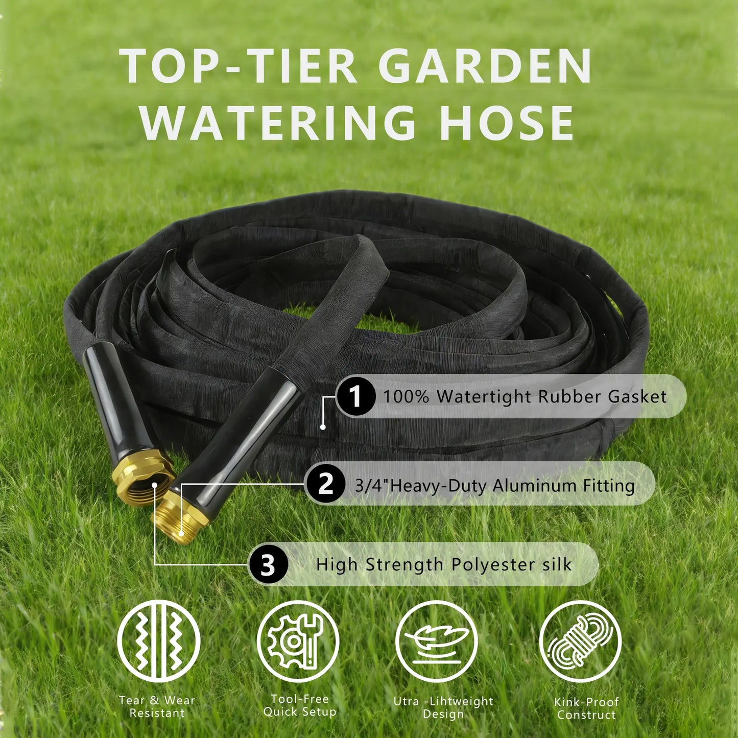 Garden Hose with 10 Function Nozzle, 50FT/100FT Lightweight Leak-Proof Heavy-Duty Flexible Water Hose, Lay Flat Kink Free High-Pressure Flexible Hose