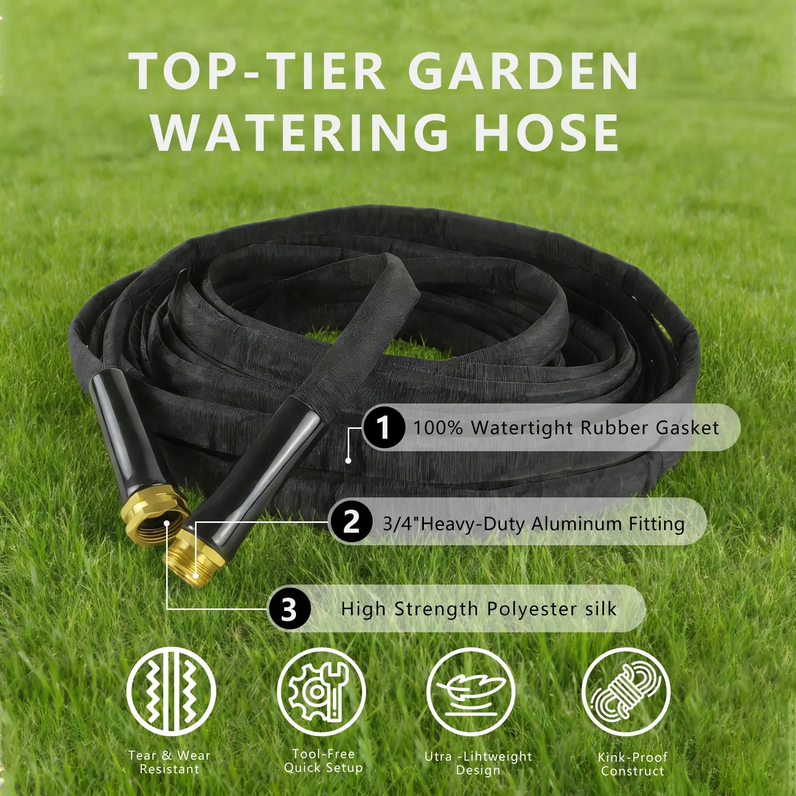 Garden Hose with 10 Function Nozzle, 50FT/100FT Lightweight Leak-Proof Heavy-Duty Flexible Water Hose, Lay Flat Kink Free High-Pressure Flexible Hose