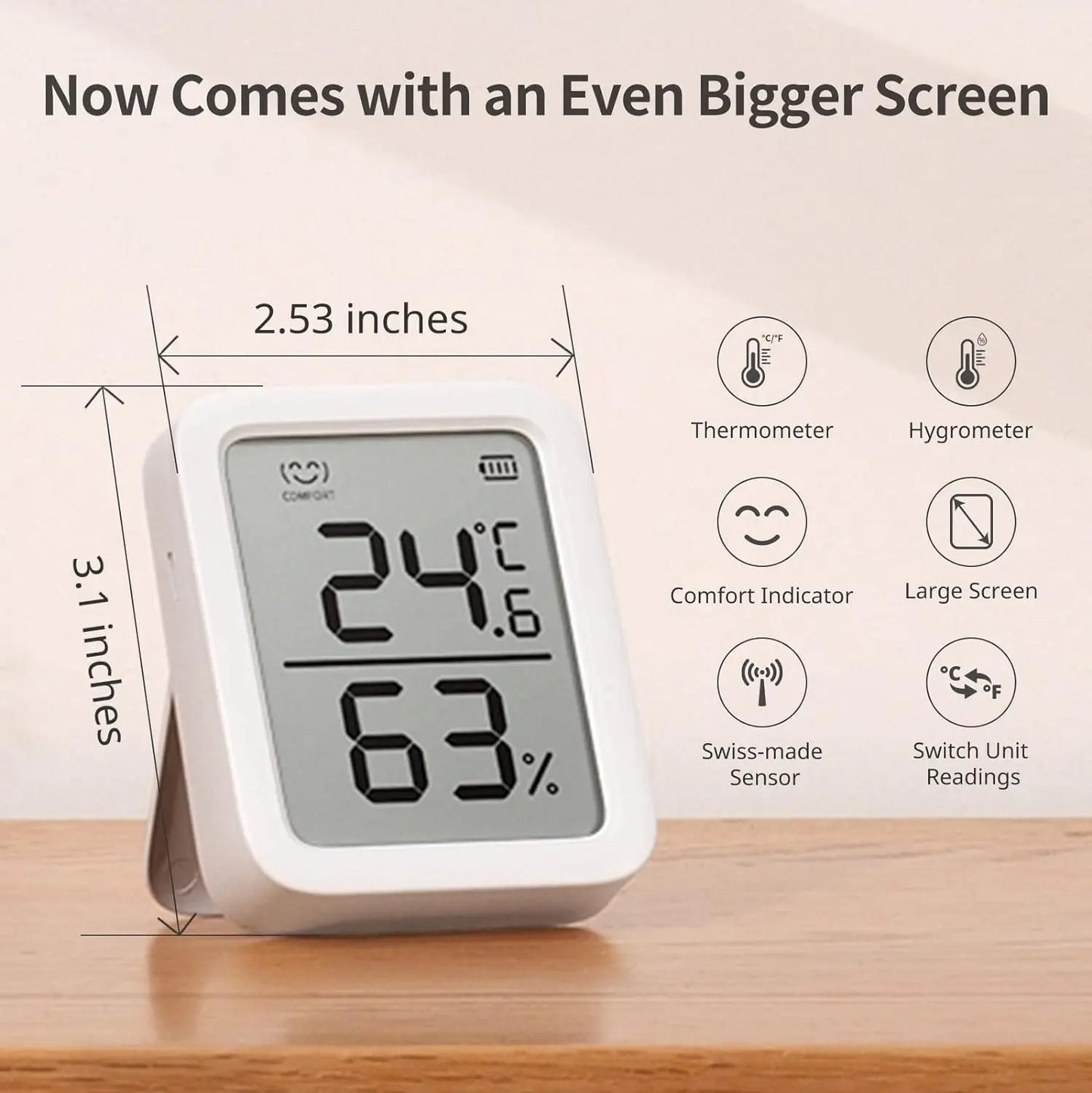 Thermometer Hygrometer, Wireless Digital Indoor Thermometer Humidity Monitor with App Alerts for Homes, Greenhouses, Basements and Pets