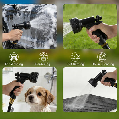 Garden Hose with 10 Function Nozzle, 50FT/100FT Lightweight Leak-Proof Heavy-Duty Flexible Water Hose, Lay Flat Kink Free High-Pressure Flexible Hose