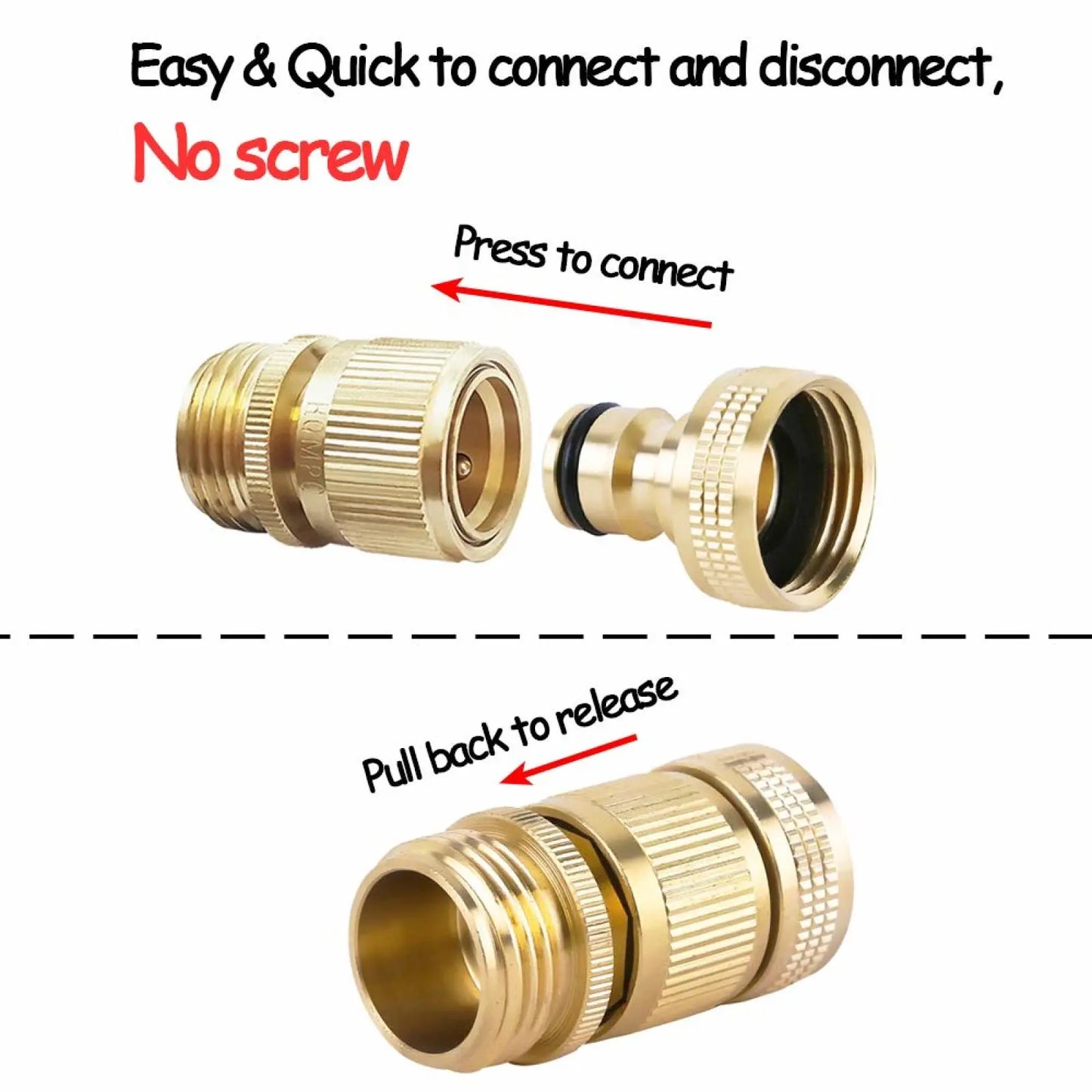 Garden Hose Quick Connector, 1 Set Solid Brass 3/4 Inch GHT Thread Fitting, No-Leak Water Hose Female & Male Adapter, Garden Hose Connectors, Summer Gardening Tool Accessories