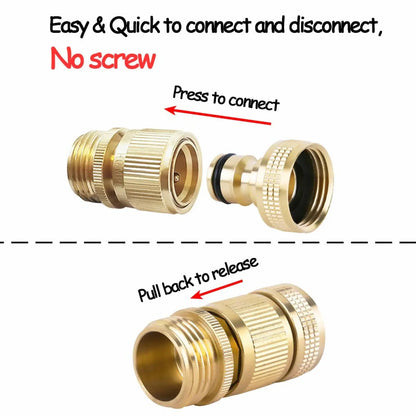 Garden Hose Quick Connector, 1 Set Solid Brass 3/4 Inch GHT Thread Fitting, No-Leak Water Hose Female & Male Adapter, Garden Hose Connectors, Summer Gardening Tool Accessories