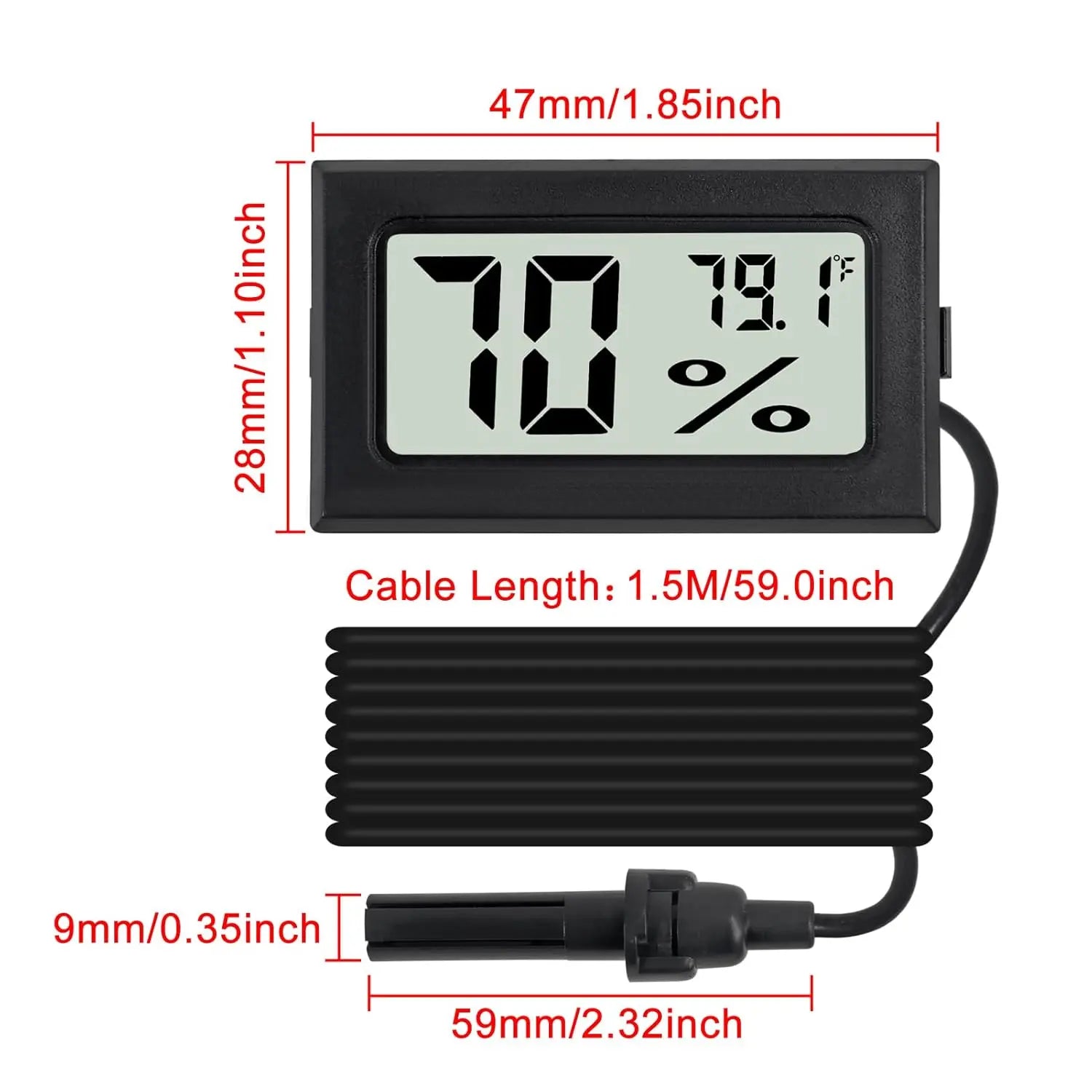 3 Count Fahrenheit Thermometer Hygrometer Mini Digital with Probe Temperature Humidity Gauge Meters Indoor LCD Display for Humidors,Greenhouse,Garden,Incubator Reptile Terrarium