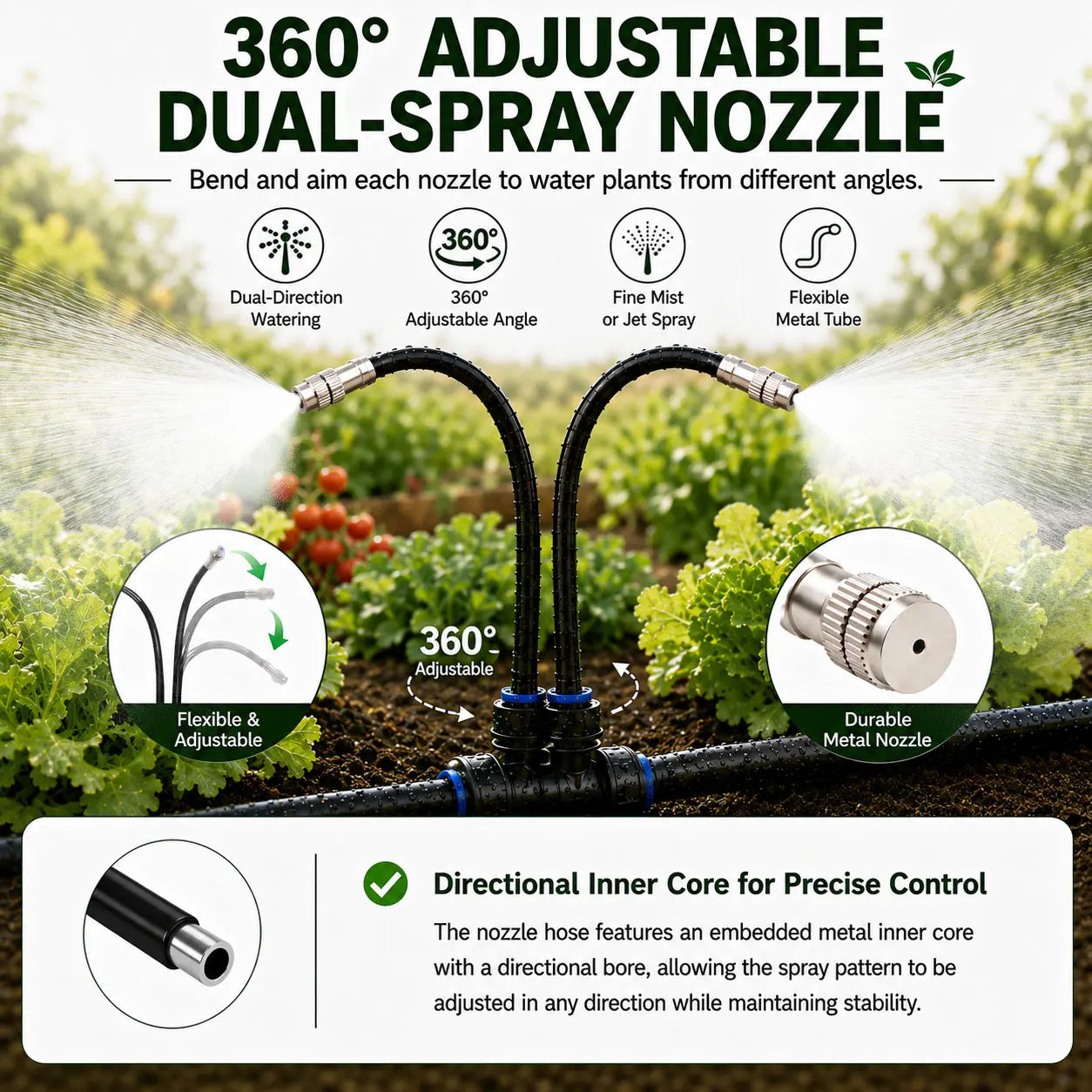 50FT/75FT/100FT Dual Spray Head Drip Irrigation System | 30 Adjustable Copper Nozzles | 12Mm Large Flow Automatic Watering Kit for Garden, Lawn, Greenhouse, Yard & Potted Plants,,Summervibes