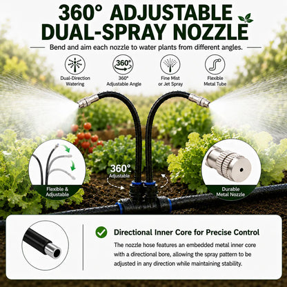 50FT/75FT/100FT Dual Spray Head Drip Irrigation System | 30 Adjustable Copper Nozzles | 12Mm Large Flow Automatic Watering Kit for Garden, Lawn, Greenhouse, Yard & Potted Plants,,Summervibes
