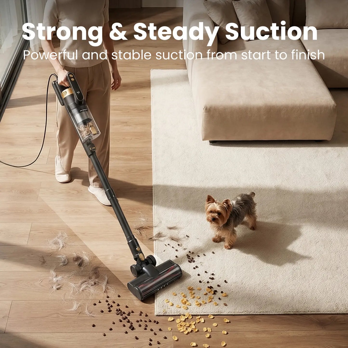 Trucozie T558 Corded Upright Vacuum Cleaner, Featuring an LED Headlight and an Extra-Large Dust Cup. Lightweight and Portable, It Perfectly Removes Pet Hair.