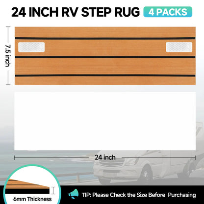 RV Step Covers 4 Pack – Slip Resistant EVA Foam Camper Step Covers, Customizable RV Stair Rug Deck for Trailer, Easy Installation, Anti-Slip& Durable RV Step Carpet – Teak-Rffect, 24 X 7.5 Inch
