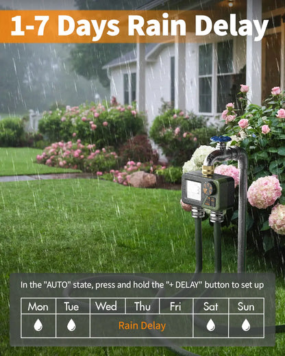 Diivoo Brass Sprinkler Timer 2 Zone, IP67 Waterproof Programmable Water Hose Timer 2 Outlet with Large Display, Rain Delay & Manual Watering for Outdoor Automatic Irrigation of Garden, Lawn, Yard