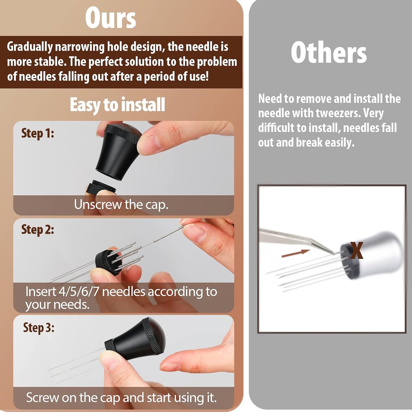Precision WDT Tool – 0.35mm Needle Espresso Distributor with Stand (Black)
