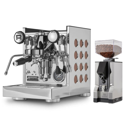 Rocket Espresso Appartamento TCA Espresso Machine and Eureka Mignon Silenzio 55 Grinder Bundle (Stainless Steel Copper/Chrome)