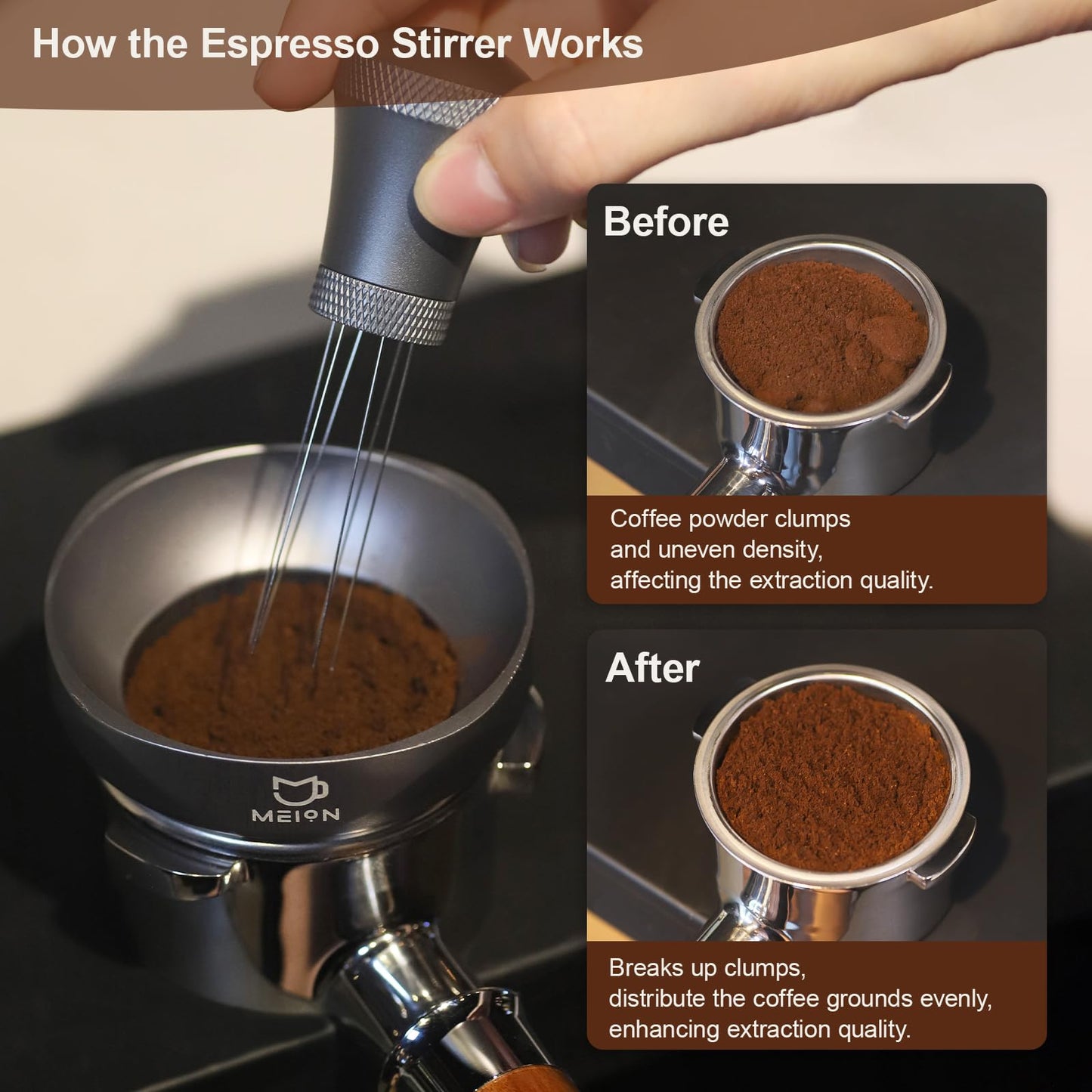 Precision WDT Tool – 0.35mm Needle Espresso Distributor with Stand (Black)