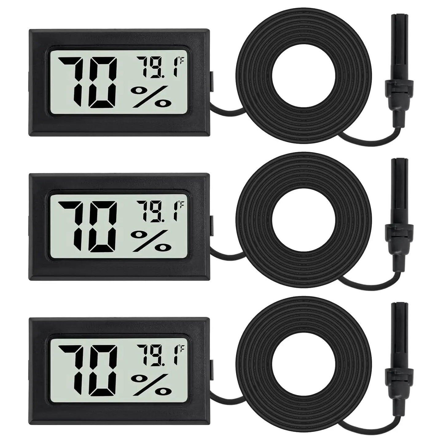 3 Count Fahrenheit Thermometer Hygrometer Mini Digital with Probe Temperature Humidity Gauge Meters Indoor LCD Display for Humidors,Greenhouse,Garden,Incubator Reptile Terrarium
