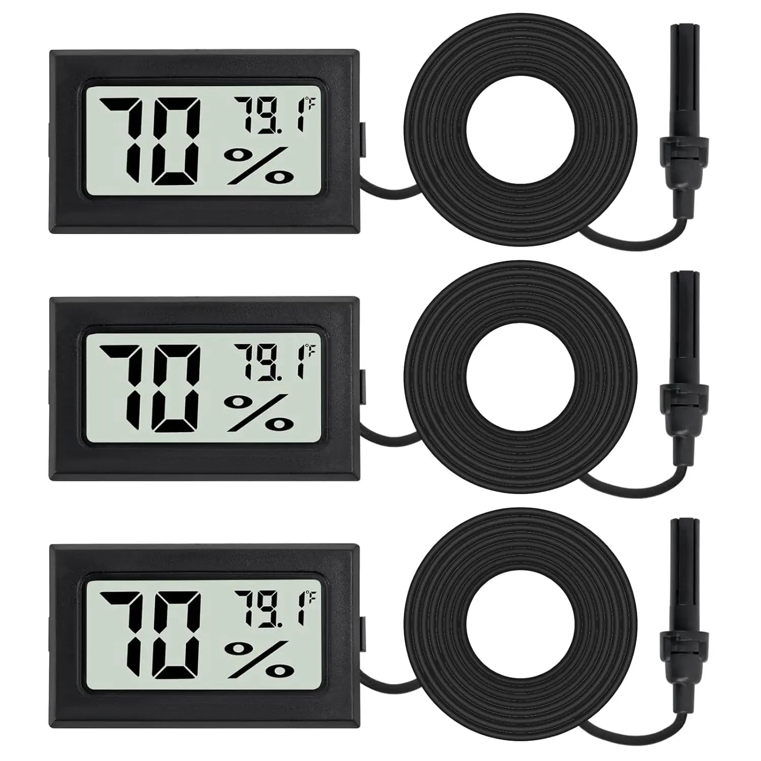 3 Count Fahrenheit Thermometer Hygrometer Mini Digital with Probe Temperature Humidity Gauge Meters Indoor LCD Display for Humidors,Greenhouse,Garden,Incubator Reptile Terrarium
