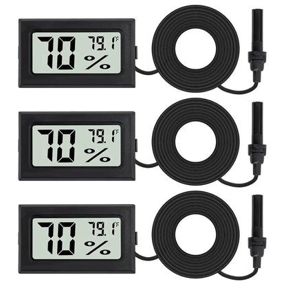 3 Count Fahrenheit Thermometer Hygrometer Mini Digital with Probe Temperature Humidity Gauge Meters Indoor LCD Display for Humidors,Greenhouse,Garden,Incubator Reptile Terrarium