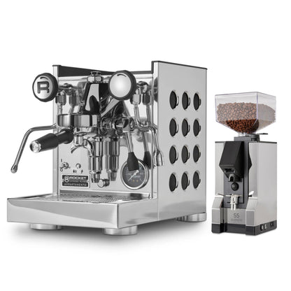 Rocket Espresso Appartamento TCA Espresso Machine and Eureka Mignon Silenzio 55 Grinder Bundle (Stainless Steel Copper/Chrome)