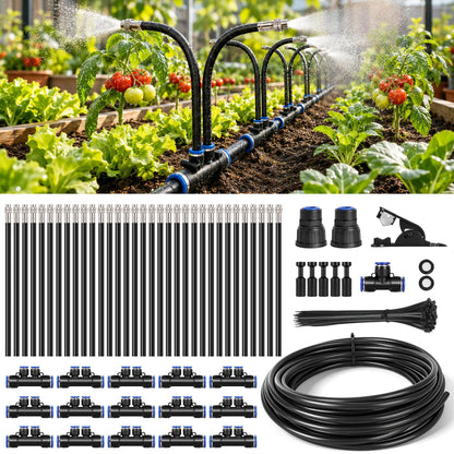50FT/75FT/100FT Dual Spray Head Drip Irrigation System | 30 Adjustable Copper Nozzles | 12Mm Large Flow Automatic Watering Kit for Garden, Lawn, Greenhouse, Yard & Potted Plants,,Summervibes