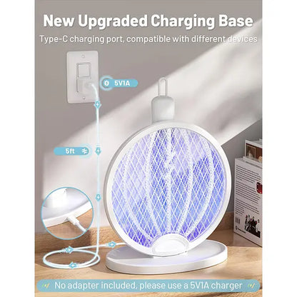WINDLAB 2 in 1 Mosquito Killer Racket, 4000V Foldable Electric Fly Swatter with Charging Base & Purple Light, Rechargeable 1800Mah Bug Zapper Indoor for Home, Patio, Backyard, Camping Use