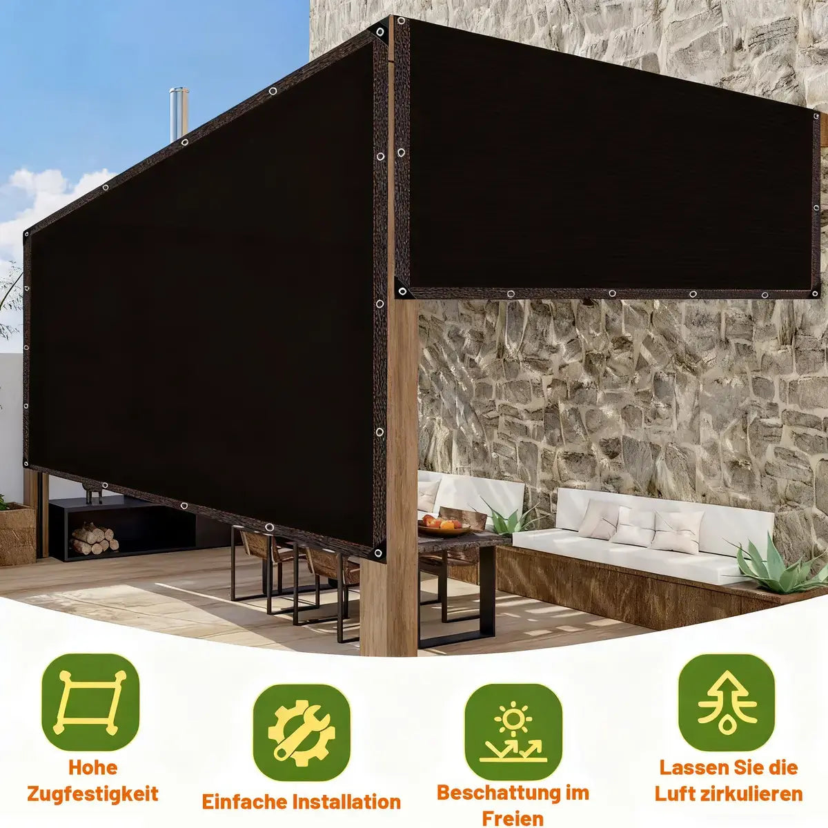 90% Blackout Cloth (Black) - 10 X 13Ft Uv-Resistant Shade Net with Reinforced Rivets, Suitable for Outdoor Adventures / Camping / Garden / Patio / Greenhouse.Mesh Shade Cloth