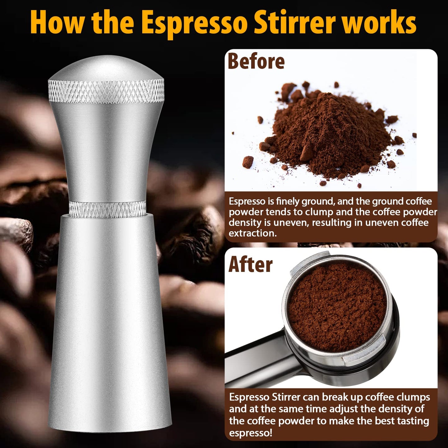Precision WDT Tool – 0.35mm Needle Espresso Distributor with Stand (Black)