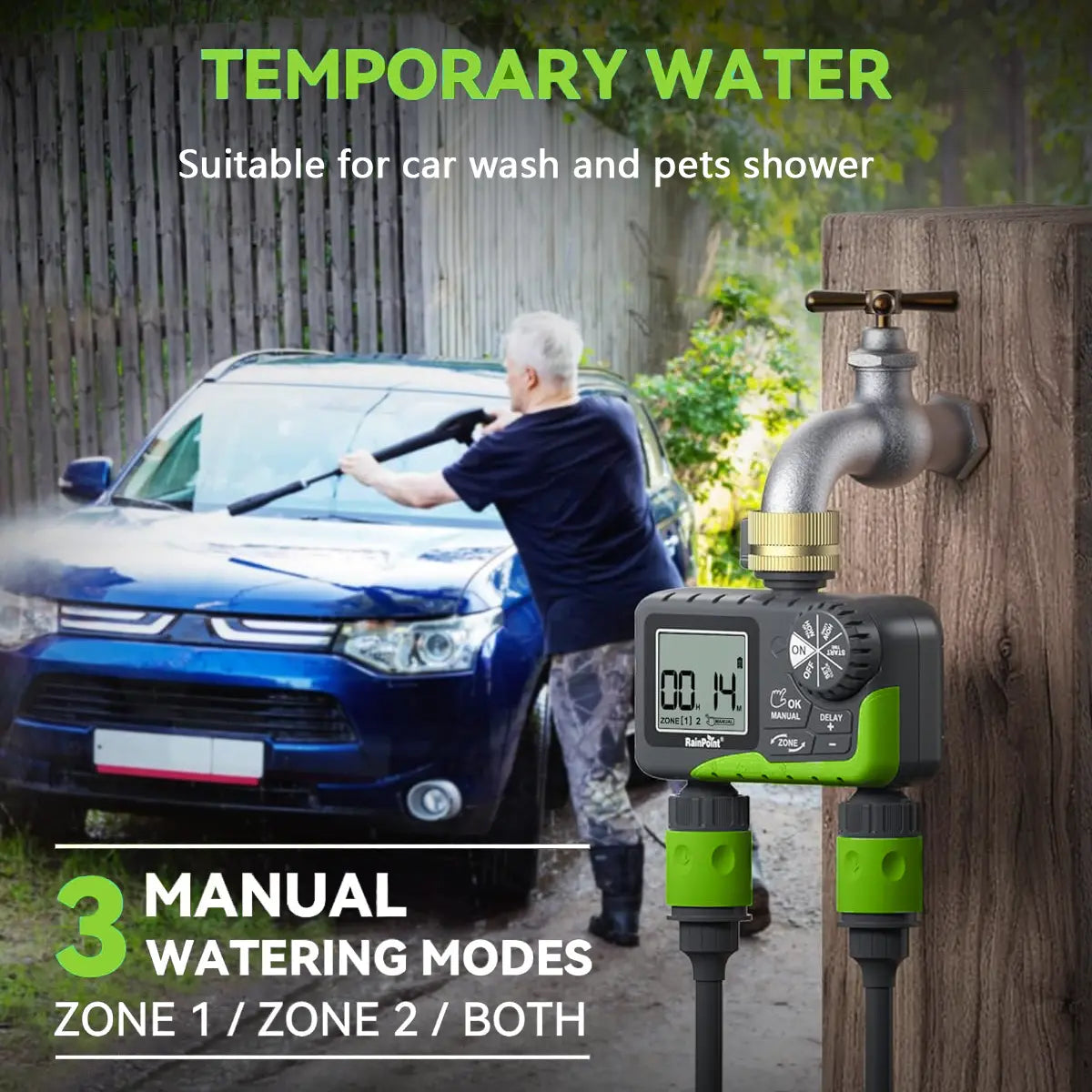 Rainpoint Smart Programmable Digital Hose Watering Timer for Outdoor Garden Irrigation with Rain Delay, Manual, and Auto Drip Features