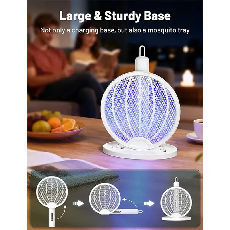 WINDLAB 2 in 1 Mosquito Killer Racket, 4000V Foldable Electric Fly Swatter with Charging Base & Purple Light, Rechargeable 1800Mah Bug Zapper Indoor for Home, Patio, Backyard, Camping Use