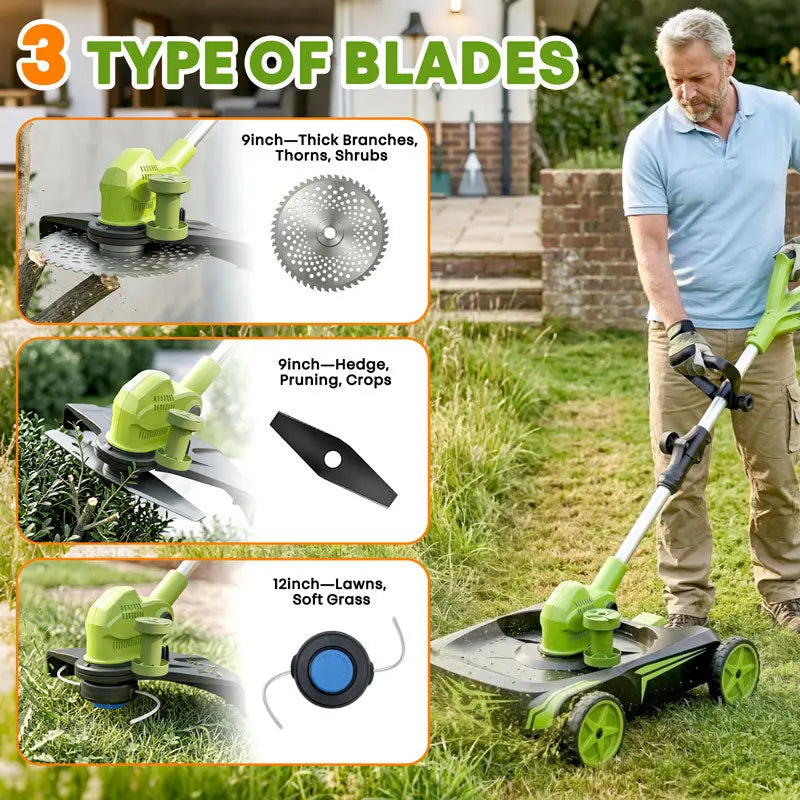 12-Inch Electric String Trimmer with Removable 4-Wheel Base