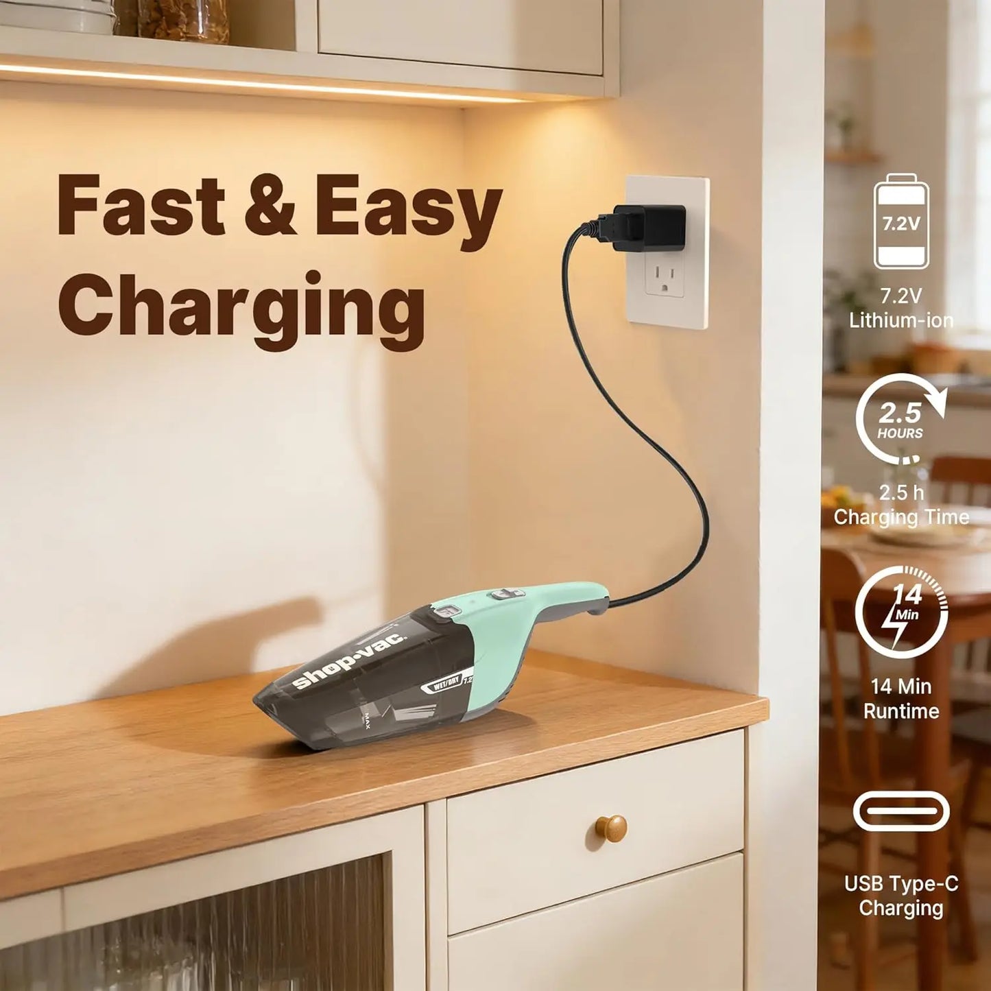 Shop-Vac Cordless Handheld Vacuum for Car & Home, Wet/Dry Portable Cleaner