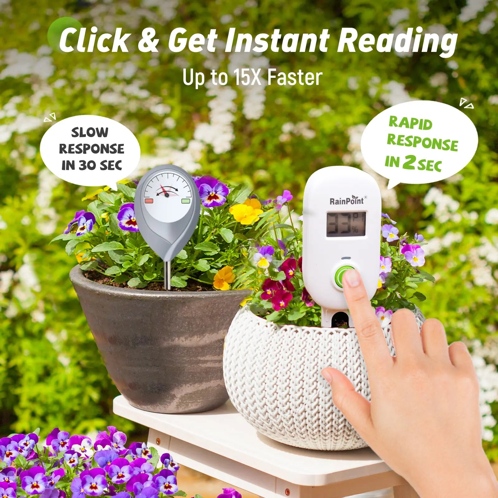 RAINPOINT Smart Digital Wireless Plant Moisture Meter Houseplant Indoor, Leave-In Soil Hygrometer Sensor, Real-Time Monitor Humidity
