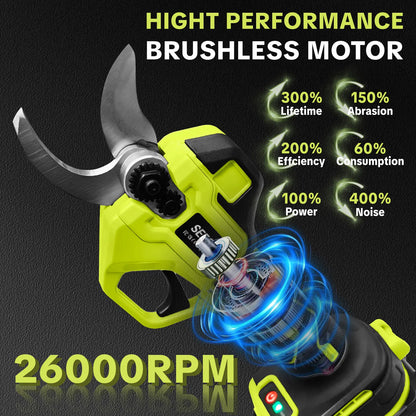 SEESE Electric Pruning Shears for Gardening: 1.25" Cutting Cordless Power Pruner, Brushless Motor, Dual21V Battery for Tree & Flowertrimming Fathersdaygift