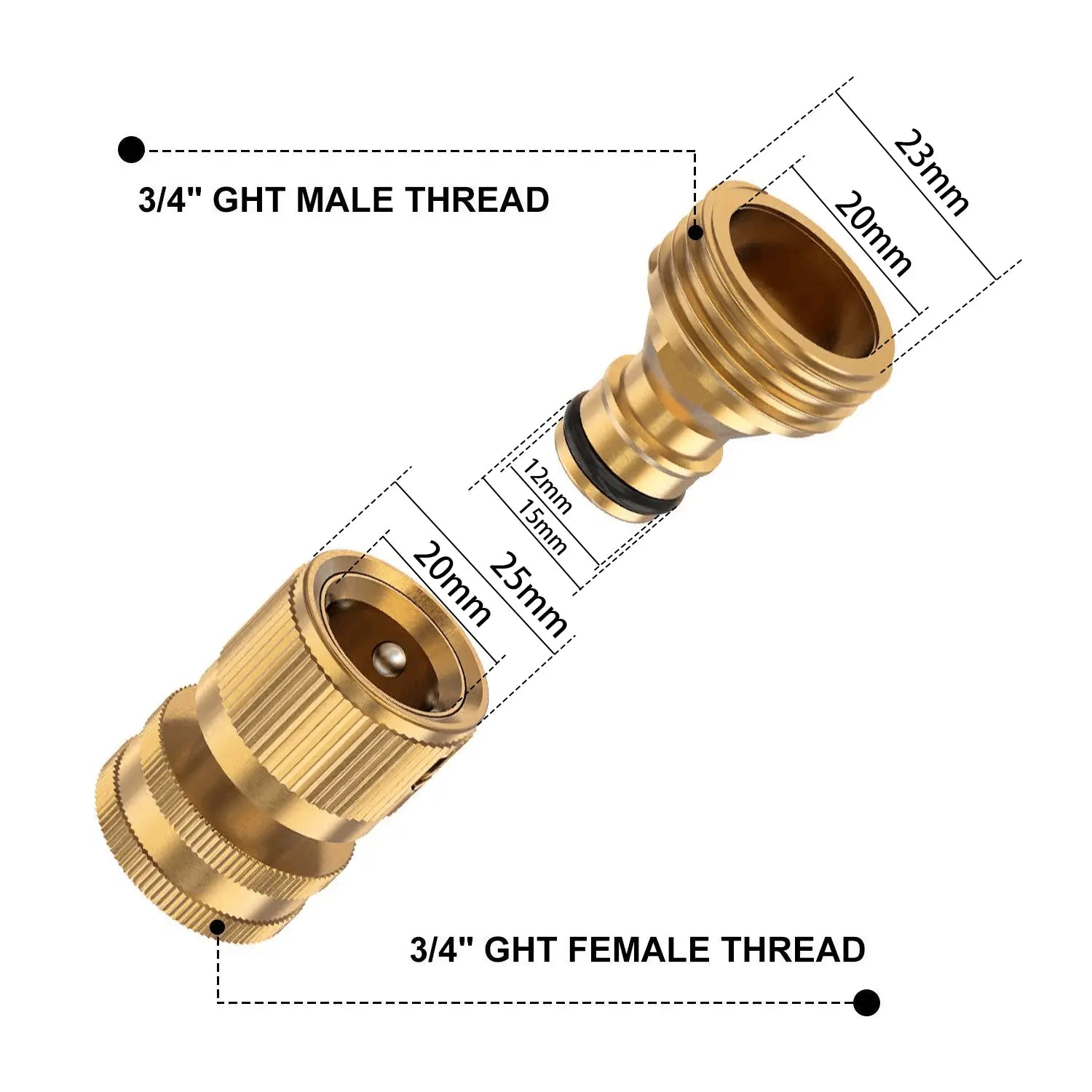 Garden Hose Quick Connector, 1 Set Solid Brass 3/4 Inch GHT Thread Fitting, No-Leak Water Hose Female & Male Adapter, Garden Hose Connectors, Summer Gardening Tool Accessories