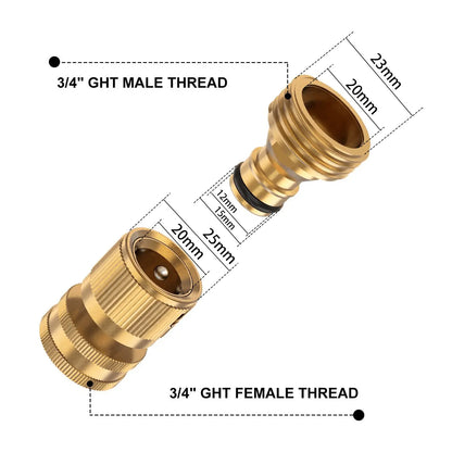 Garden Hose Quick Connector, 1 Set Solid Brass 3/4 Inch GHT Thread Fitting, No-Leak Water Hose Female & Male Adapter, Garden Hose Connectors, Summer Gardening Tool Accessories